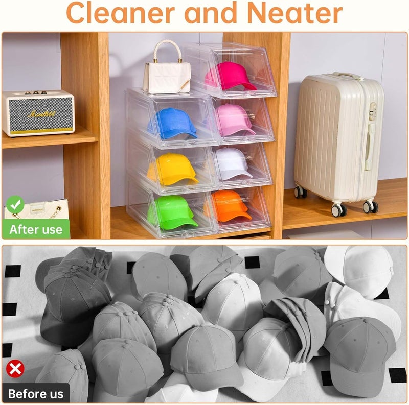 Euct 4 Pack Hat Organizer for Baseball Caps,Large Clear Cap Organizer with Drawer,Hats Holder Box for Closet with Sliding Tray,Stackable Hat Rack Display Case,Multi-use Hat Case for Caps,Each Holds 12 Hats - Image 5